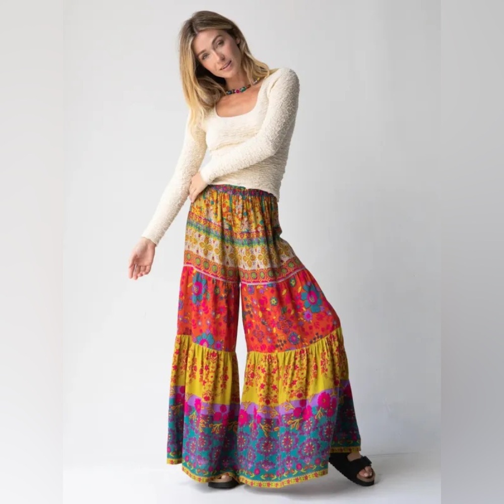 NATURAL LIFE Colorful Red Mustard Patti Palazzo Pants - Picture 4 of 5